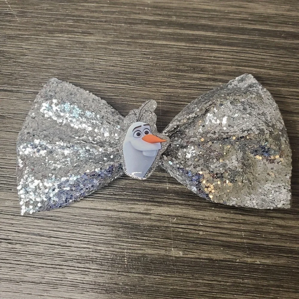 Disney Frozen Elsa And Olaf Glittered Sparkle 4 Inch Hair Bow Clips Silver Blue